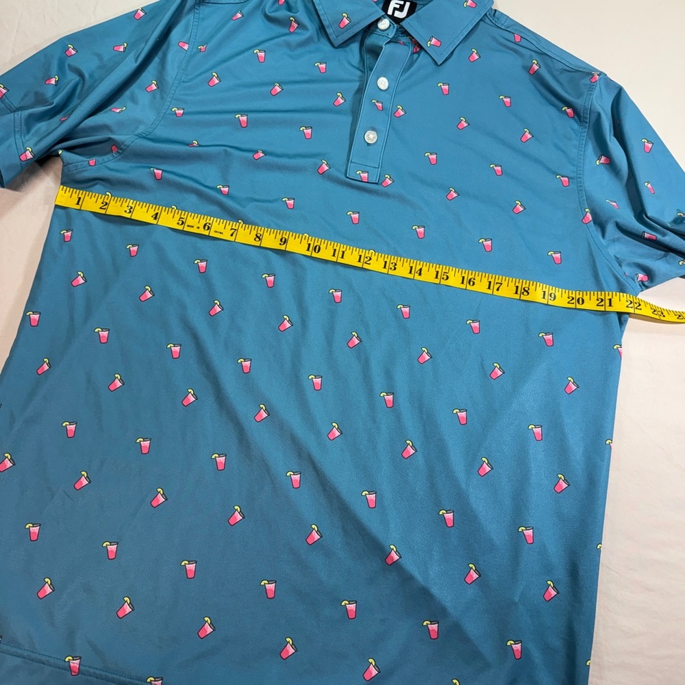 Footjoy Polo Men Sz M Cocktail Print Drink Blue Lisle Performance Golf Shirt - Picture 4 of 7